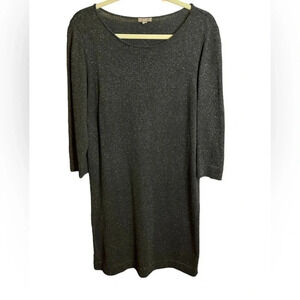 J Jill Metallic Silk MIDI Sweater Dress Holiday Contemporary Gray